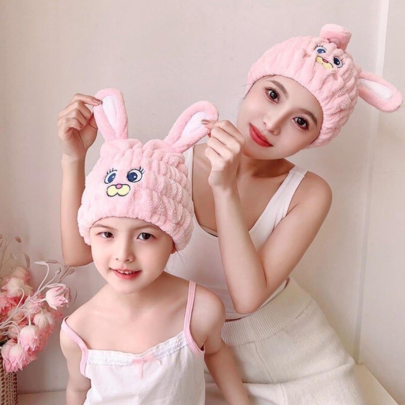 LCBD Microfiber Hair Towel Wrap for Kids, Pink Rabbit Dry Hair Cap Suck Water, Absorbent Quick Girls Boys Hair Drying Towel, Lightweight Bouncy Hat Headscarf for Wet Hair - Image 5